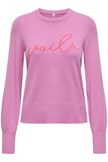 Only Trui ONLIBI LS EMB O-NECK CC KNT 15339553 FUCHSIA PINK/FIERY CORA