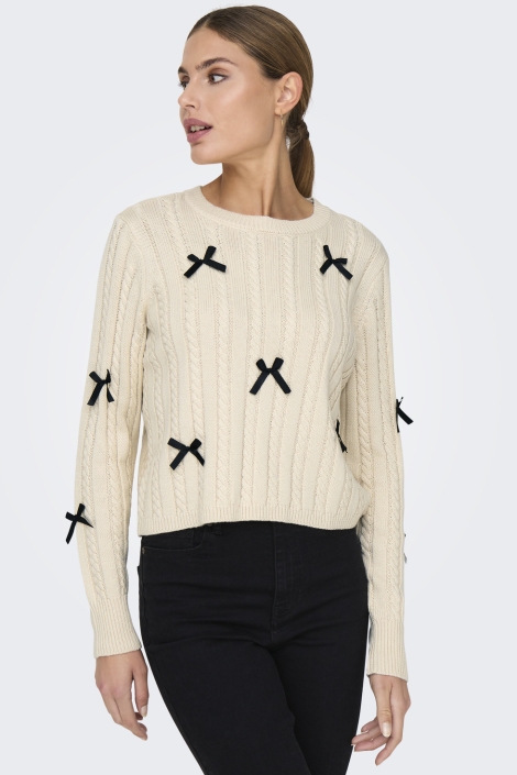 Jacqueline de Yong beige dames trui | Model vooraanzicht