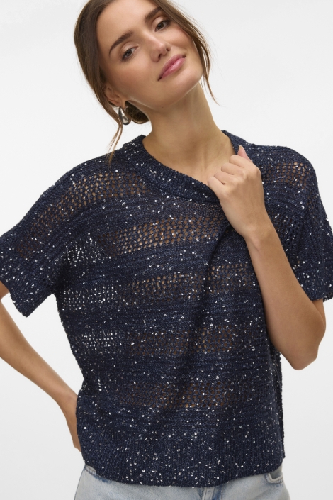 Vero Moda blauwe dames trui | Model vooraanzicht