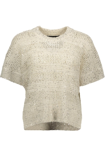 Vero Moda Trui VMLEILANI STRIPE SS O-NECK PULLOVER 10327755 Birch/W. SILVER