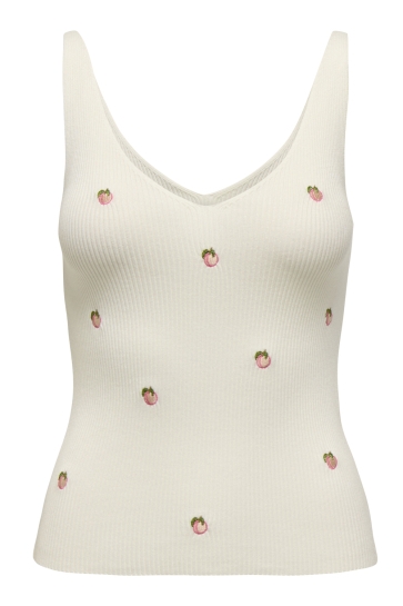 Jacqueline de Yong Top JDYNANNA S/L EMBROIDERY TOP KNT 15257194 CLOUD DANCER/W PEACH EMBROIDERY
