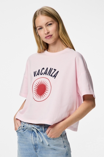 Pieces T-shirt PCCHILLI SUMMER 2/4 LOOSE PRINT SWE 17158665 PINK-A-BOO/VACANZA