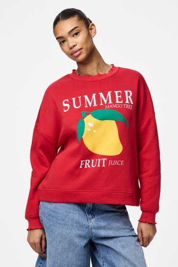 Pieces Trui PCMALIAH LS PRINT SWEAT BC 17147858 TRUE RED/MANGO
