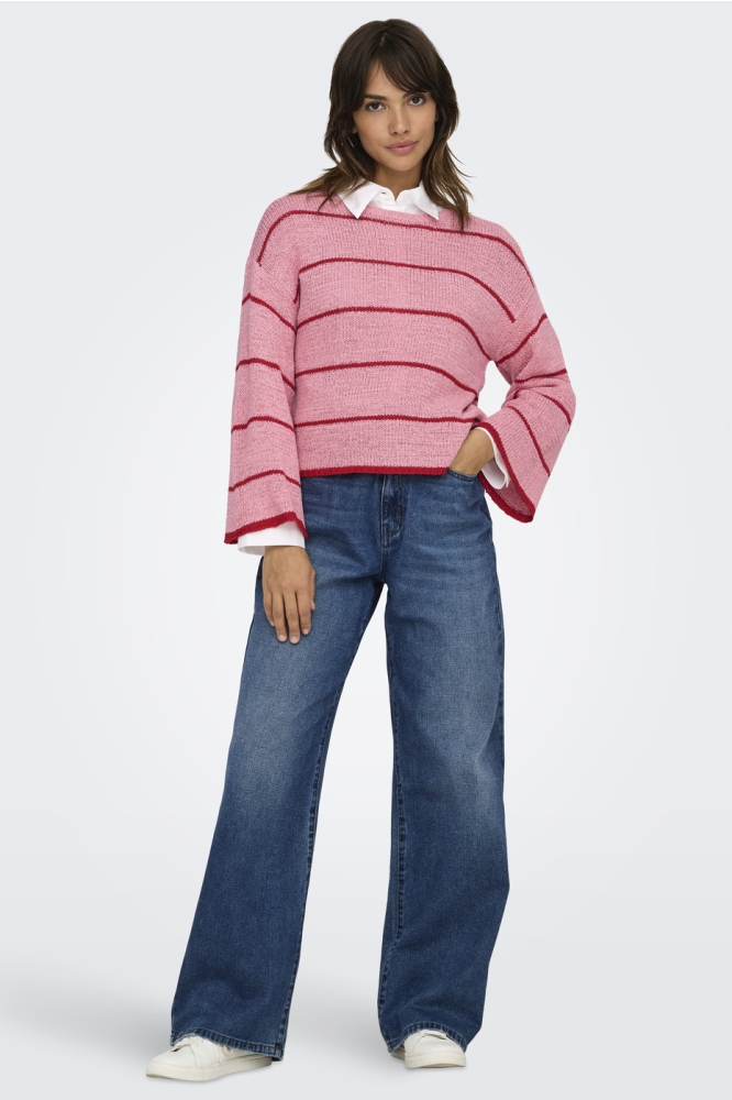 ONLGEENA 7/8 STRIPE O-NECK KNT 15321477 QUARTZ PINK/W ADRENAL