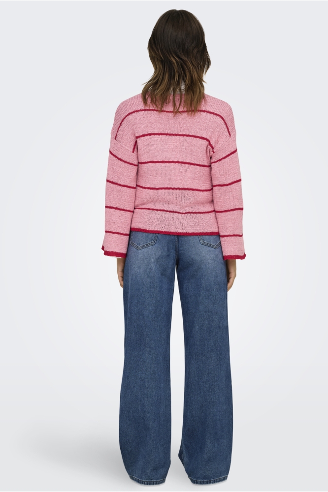 ONLGEENA 7/8 STRIPE O-NECK KNT 15321477 QUARTZ PINK/W ADRENAL