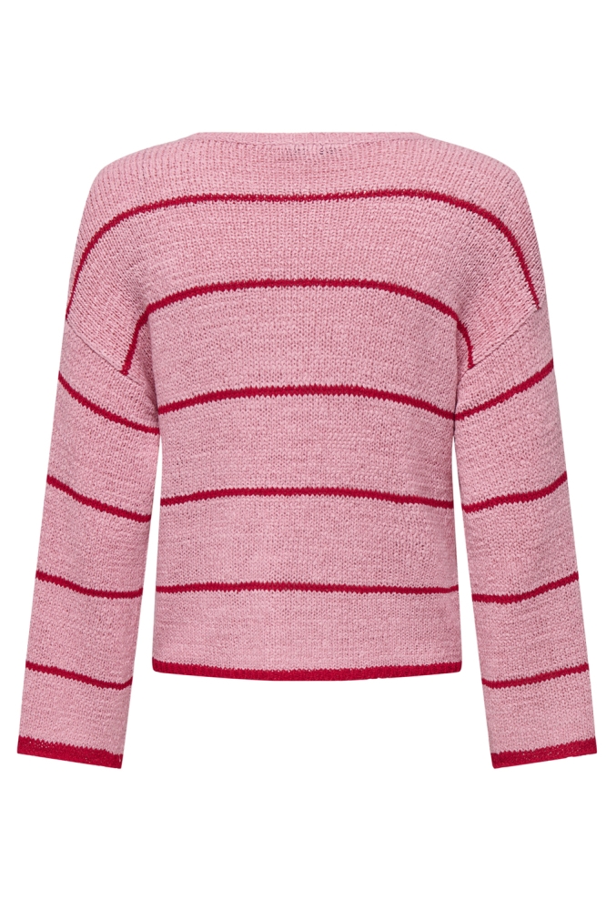 ONLGEENA 7/8 STRIPE O-NECK KNT 15321477 QUARTZ PINK/W ADRENAL