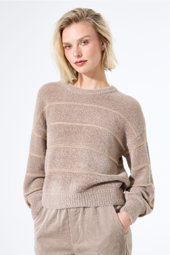 Garcia taupe dames trui | Model vooraanzicht