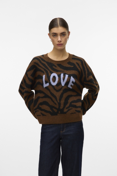 Vero Moda bruine dames trui | Model vooraanzicht