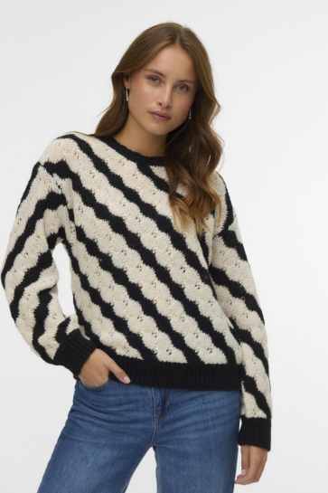 Vero Moda Trui VMBUBLY LS O-NECK PULLOVER BOO 10331325 Black/W. BIRCH