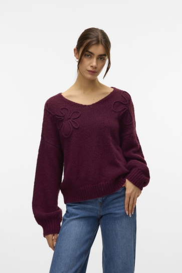 Vero Moda Trui VMLOLLIPOP LS V-NECK PULLOVER BOO 10331273 WINETASTING