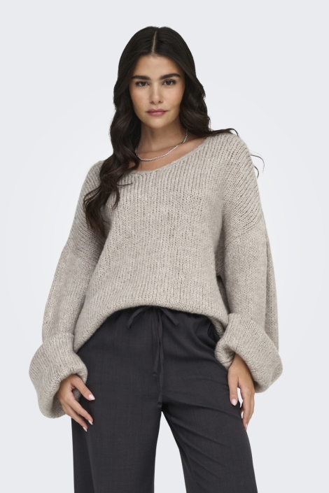 Jacqueline de Yong beige dames trui | Model vooraanzicht