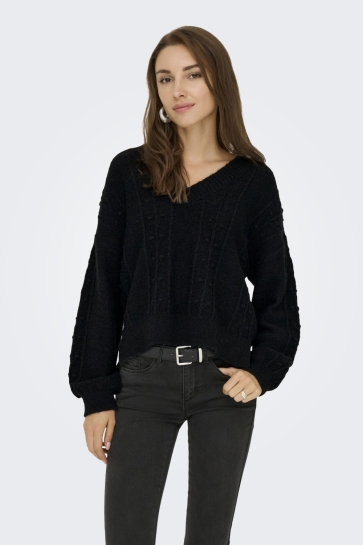 Jacqueline de Yong Trui JDYSIGRID LIFE L/S VN SLIT PULLOVER 15351899 BLACK