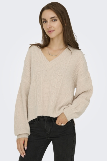 Jacqueline de Yong Trui JDYSIGRID LIFE L/S VN SLIT PULLOVER 15351899 CEMENT