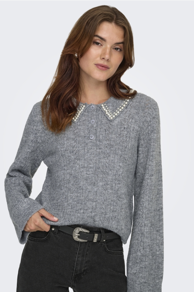 Jacqueline de Yong grijze dames trui | Model vooraanzicht