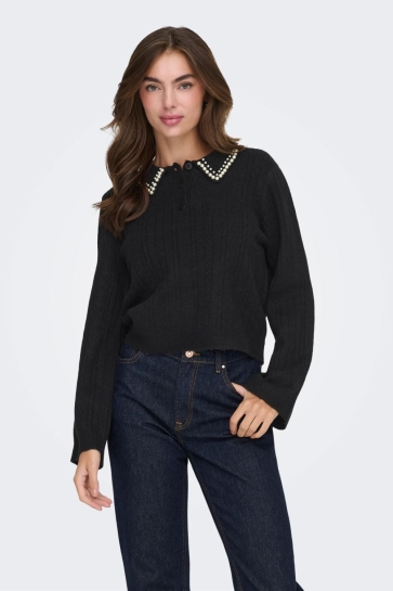 Jacqueline de Yong Trui JDYAPRIL LIFE L/S PEARL COLLAR PULL 15351838 Black/WHITE PEARLS