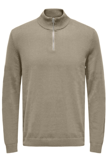Only & Sons Trui ONSALEX REG 12 HALF ZIP KNIT 22022523 CHINCHILLA
