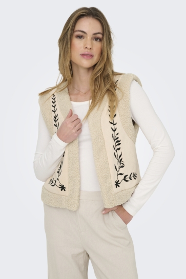 Only ONLFRIDA FLOWER EMB. WAISTCOAT CS O 15324172 Pumice Stone/BLACK FLOWER
