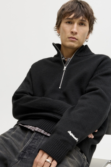 Jack & Jones Trui JORNORREBRO KNIT HALF ZIP SN 12282749 BLACK