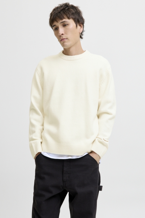 Jack & Jones beige heren trui | Model vooraanzicht