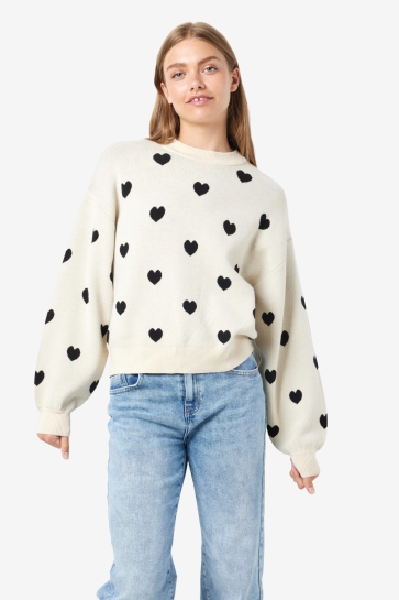 Noisy may NMCHARLOTT L/S O-NECK KNIT FWD NOOS 27028159 Oatmeal/Black hear