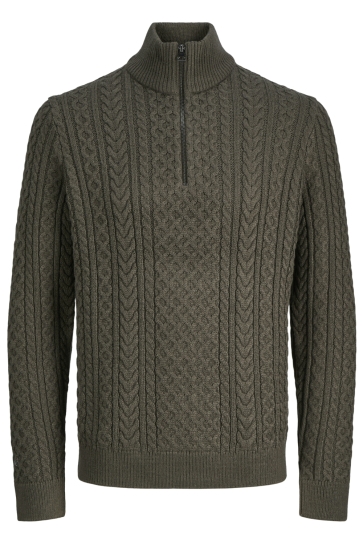 Jack & Jones Trui JPRBLUSEAN KNIT CABLE HALF ZIP SN 12283487 BLACK OLIVE