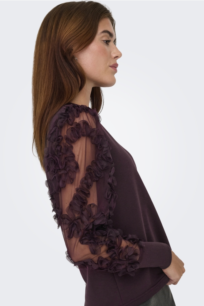 Jacqueline de Yong bordeaux dames sweater | Model zijaanzicht