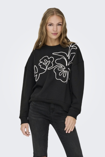 Jacqueline de Yong Trui JDYCANOA L/S EMB SWEAT JRS NOOS 15352987 BLACK/EMB WHITE