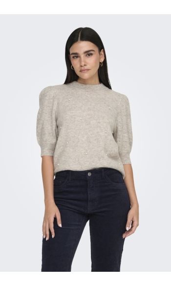 JDYRUE LIFE 2/4 PEARL PULLOVER KNT 15342271 Chateau Gray/MELANGE WHITE PEARLS