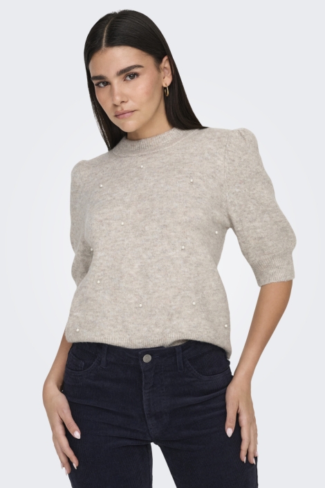 Jacqueline de Yong beige dames trui | Model vooraanzicht