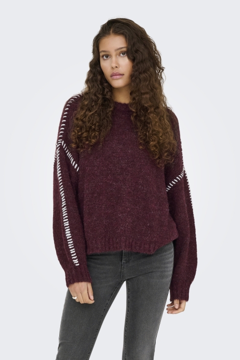 Jacqueline de Yong bordeaux dames trui | Model vooraanzicht