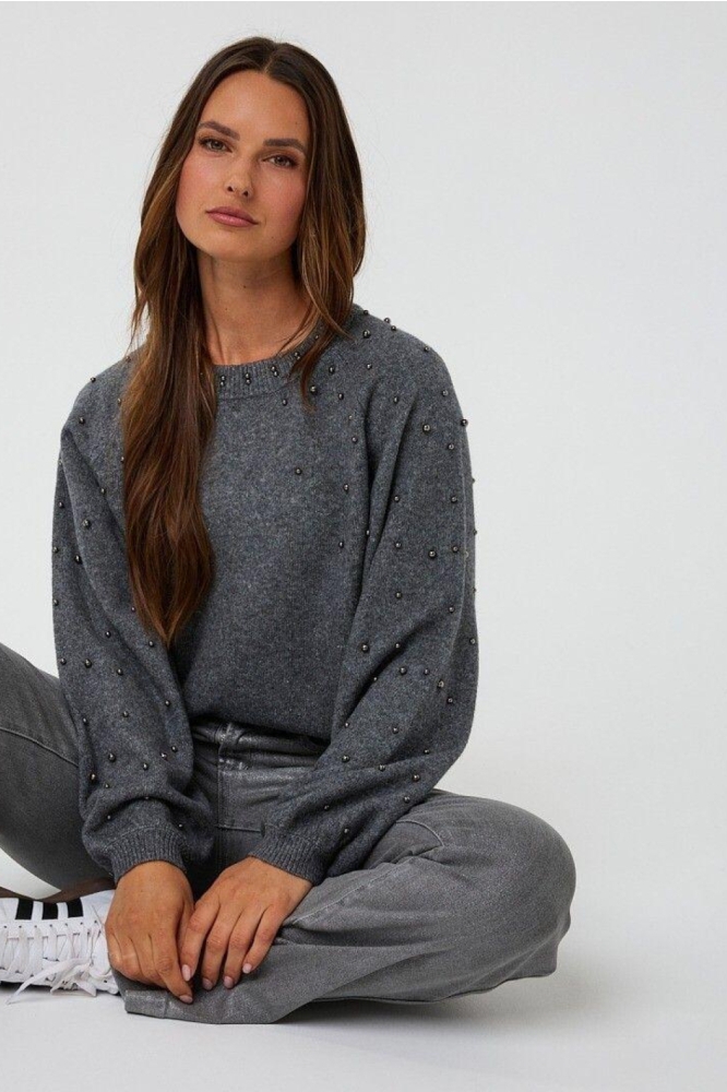 EsQualo grijze dames trui | Model vooraanzicht