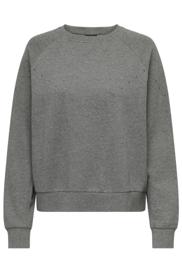 Jacqueline de Yong Trui JDYLENA L/S STUD SWEAT JRS 15352914 MEDIUM GREY MELANGE/SEQUINCE