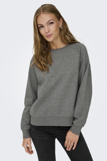 Jacqueline de Yong JDYLENA L/S STUD SWEAT JRS 15352914 MEDIUM GREY MELANGE/SEQUINCE