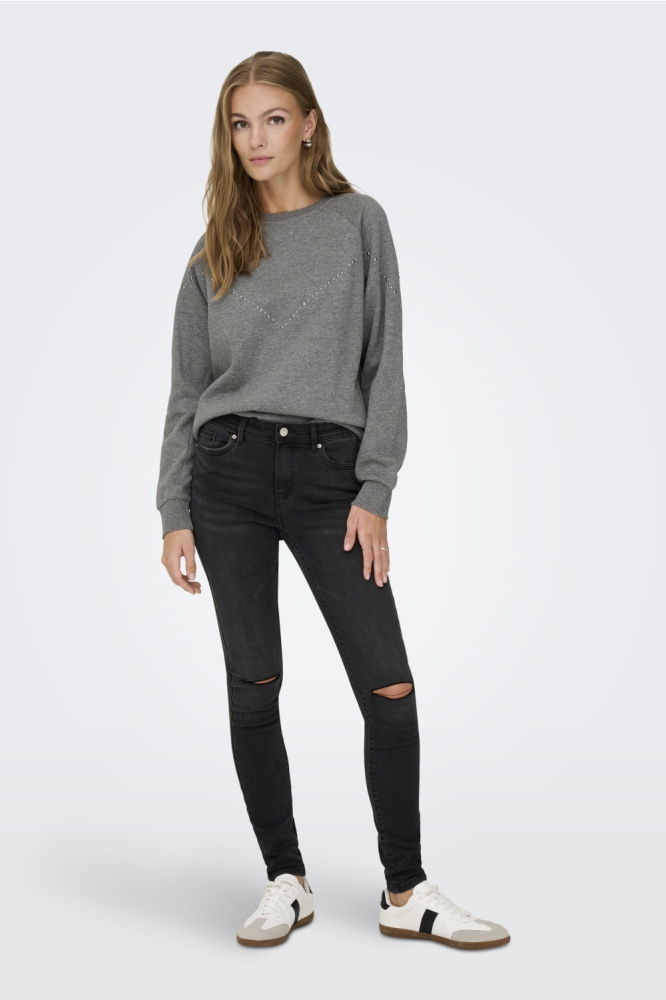 Jacqueline de Yong grijze dames sweater | Model vooraanzicht