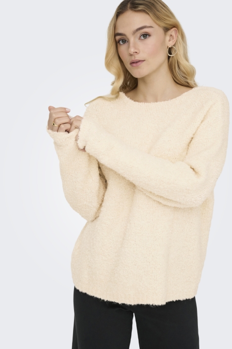 Jacqueline de Yong ecru dames trui | Model vooraanzicht