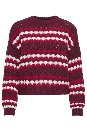 Jacqueline de Yong Trui JDYCELESTE L/S O-NECK PULLOVER KNT 15350858 Maroon Banner/SALSA/SAND
