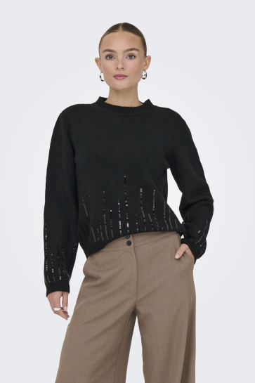 Jacqueline de Yong JDYMADISON LIFE L/S ON SEQUIN PULL 15355470 BLACK/DTM SEQUINS