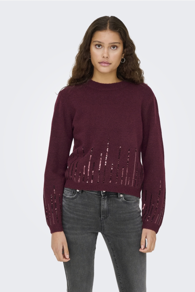 Jacqueline de Yong bordeaux dames trui | Model vooraanzicht
