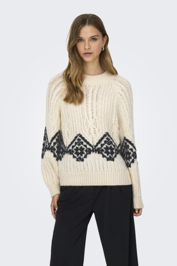Jacqueline de Yong Trui JDYNAOMI L/S RAGLAN JACQ CABLE PULL 15355486 ECRU/ BLACK JACQ