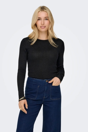 Jacqueline de Yong T-shirt JDYPLUM LUREX L/S O-NECK PULLOVER K 15330569 BLACK/W. DTM LUREX