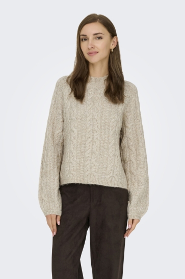 Jacqueline de Yong JDYSILJA L/S HN CABLE PULLOVER KNT 15321106 OATMEAL/MELANGE