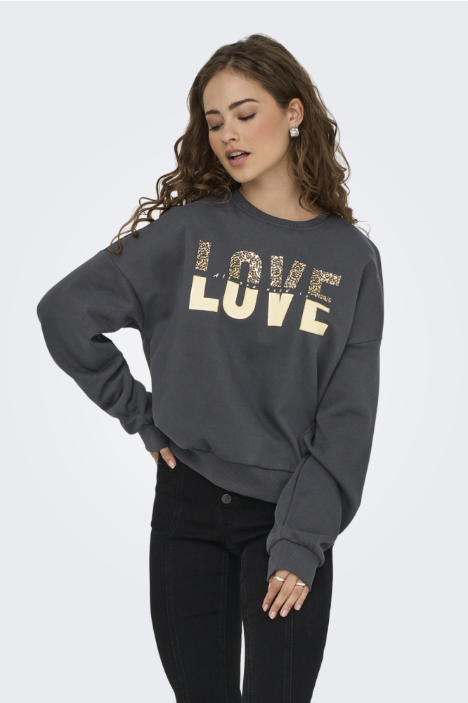 Only grijze dames sweater | Model vooraanzicht