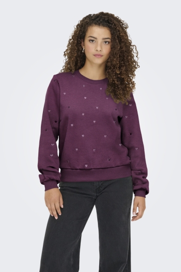 Only Trui ONLATIKA L/S O-NECK GLITTER EMB. BO 15355802 Mauve Wine/Anny heart