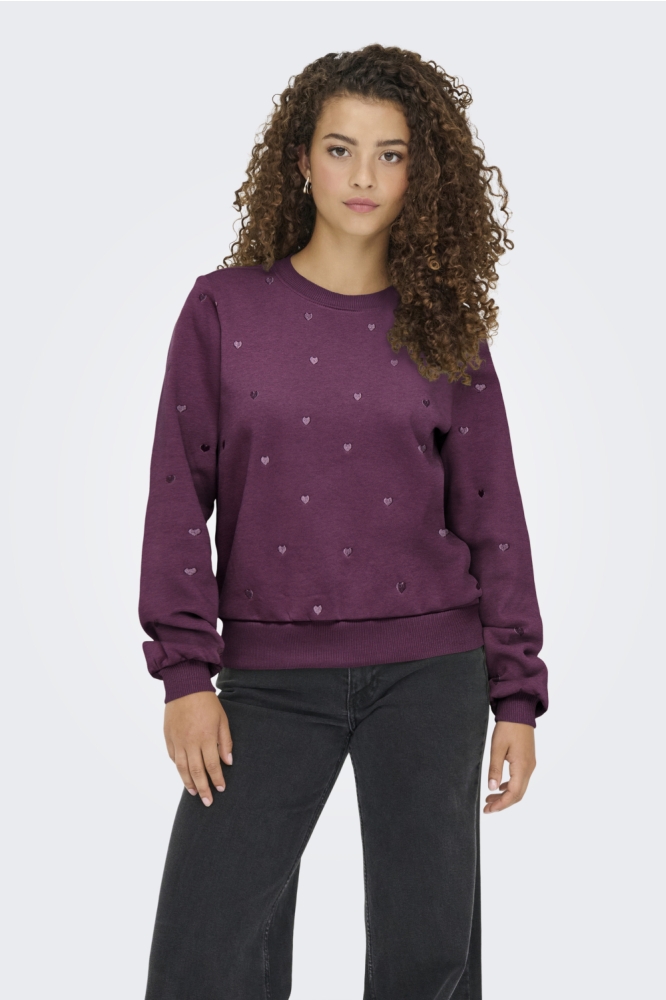 Only bordeaux dames sweater | Model vooraanzicht