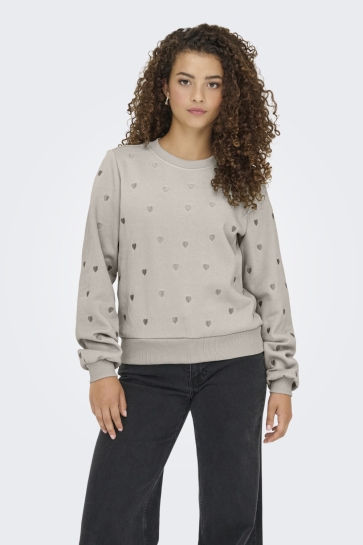 Only Trui ONLATIKA L/S O-NECK GLITTER EMB. BO 15355802 Pumice Stone/Anny heart