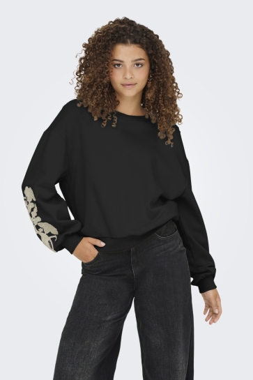 Only Trui ONLBROOKLYN L/S EMBROIDERY BOX SWT 15355805 BLACK/BOHO FLOWERS