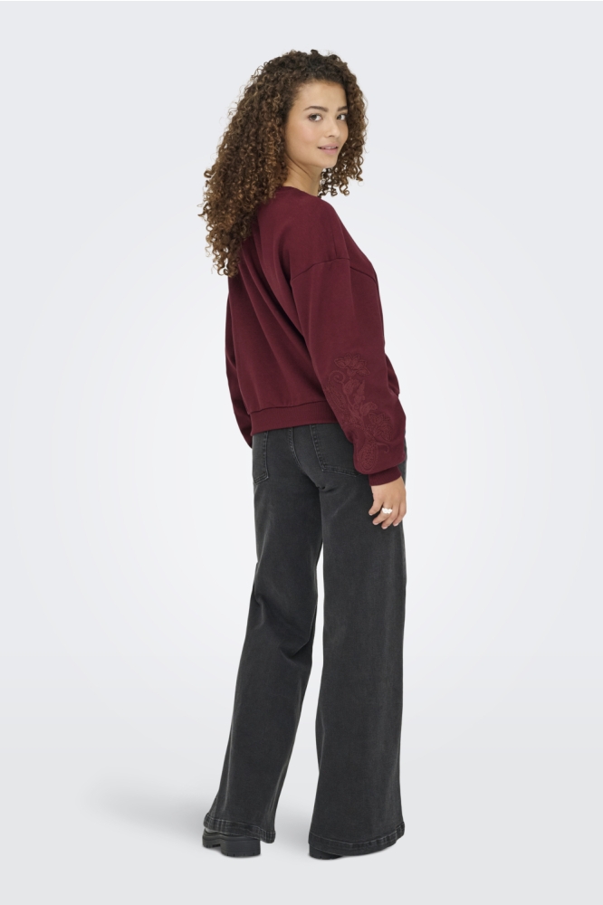 Only bordeaux dames sweater | Model achteraanzicht