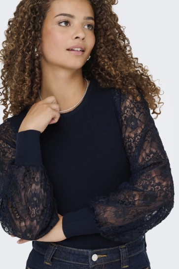Only ONLPERRY LIFE LS MIX O-NECK KNT 15353189 NIGHT SKY/DTM LACE