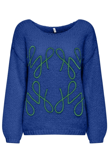 Only ONLALYSSA LIFE LS EMB O-NECK KNT 15353247 SURF THE WEB/MEDIUM GRE