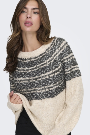 Only ONLSIDONA LIFE LS JQ O-NECK KNT 15353108 BIRCH/BLACK/MEL